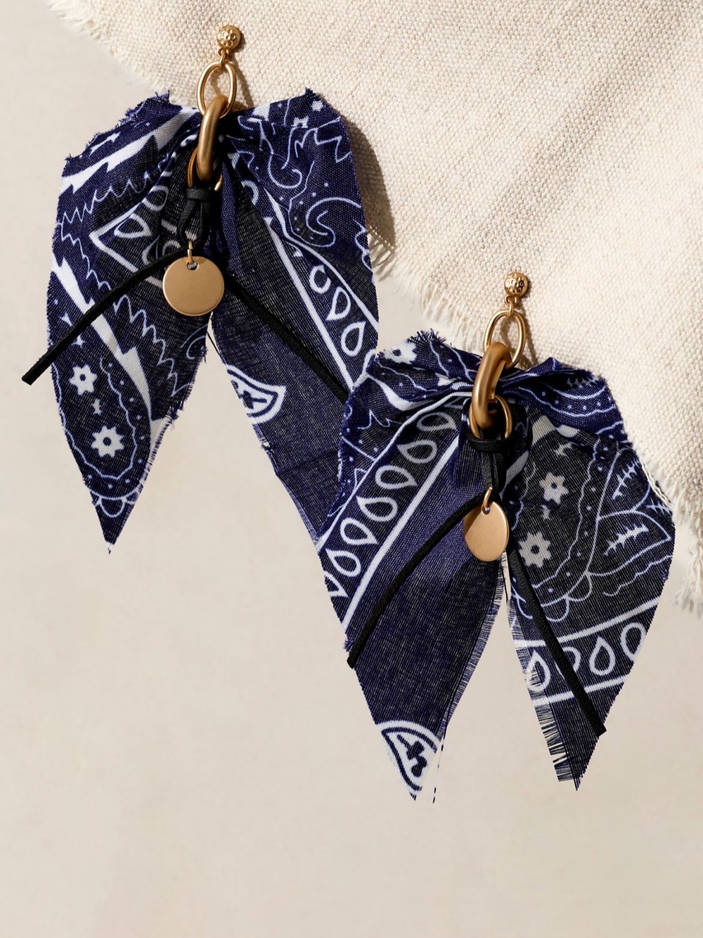Free People Navy Bandana Drop Earrings with Gold Accent